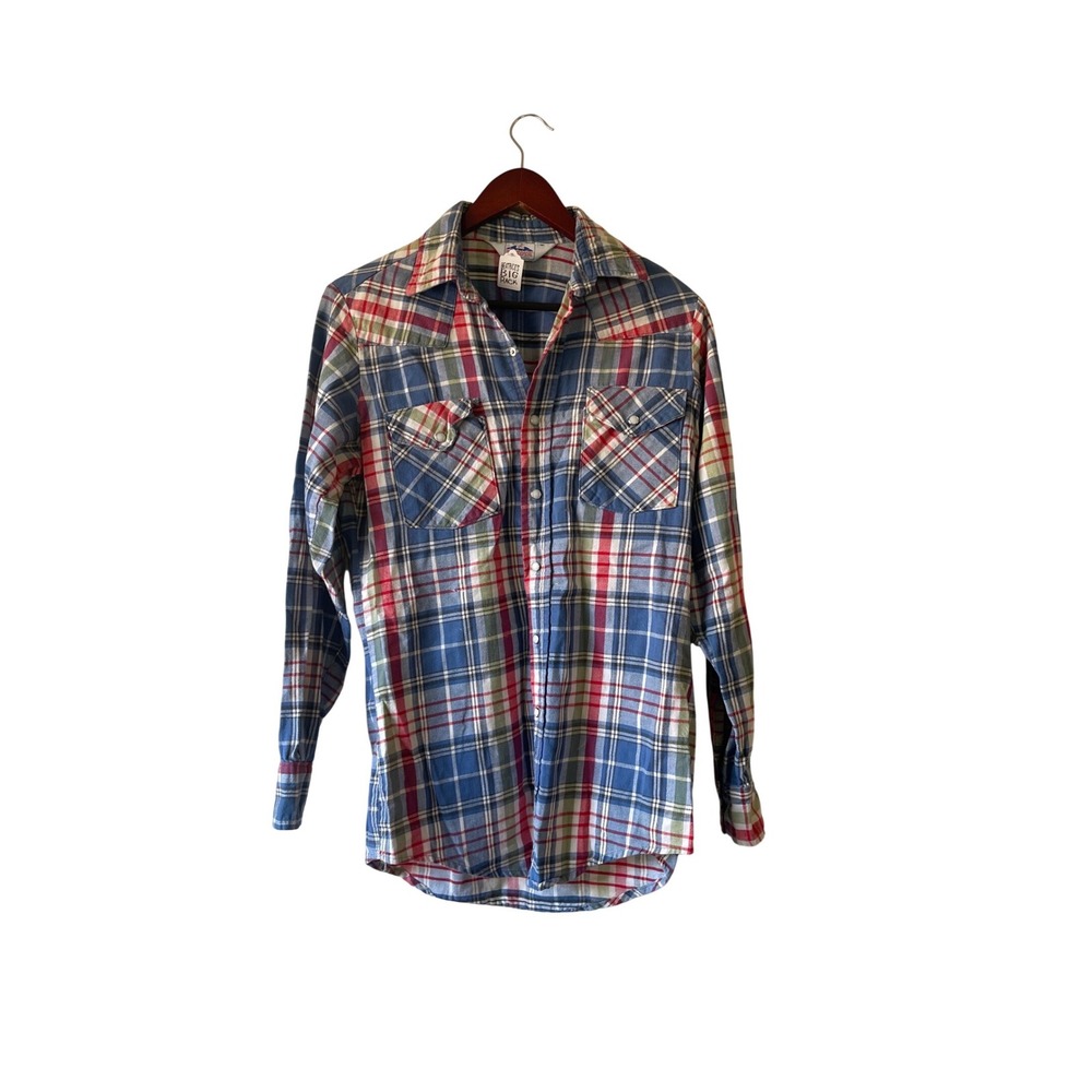 Vintage Womens Blue Red Plaid Western Snap Flannel Shirt Medium